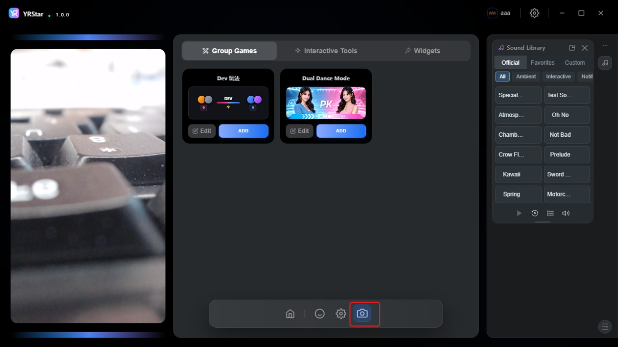 4. Bottom Toolbar - 4.3 Icon 4 — Camera On / Off