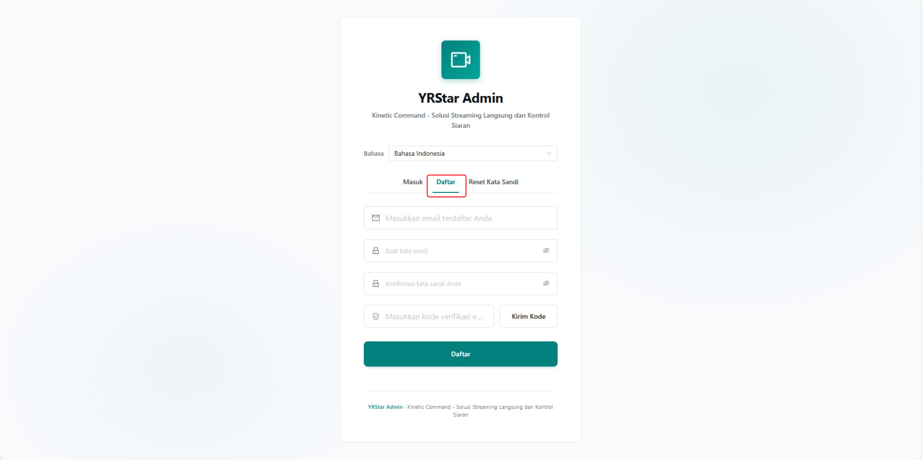 1. Masuk & Pengelolaan Akun - 1.1 Daftar dan Masuk ke YRStar Admin