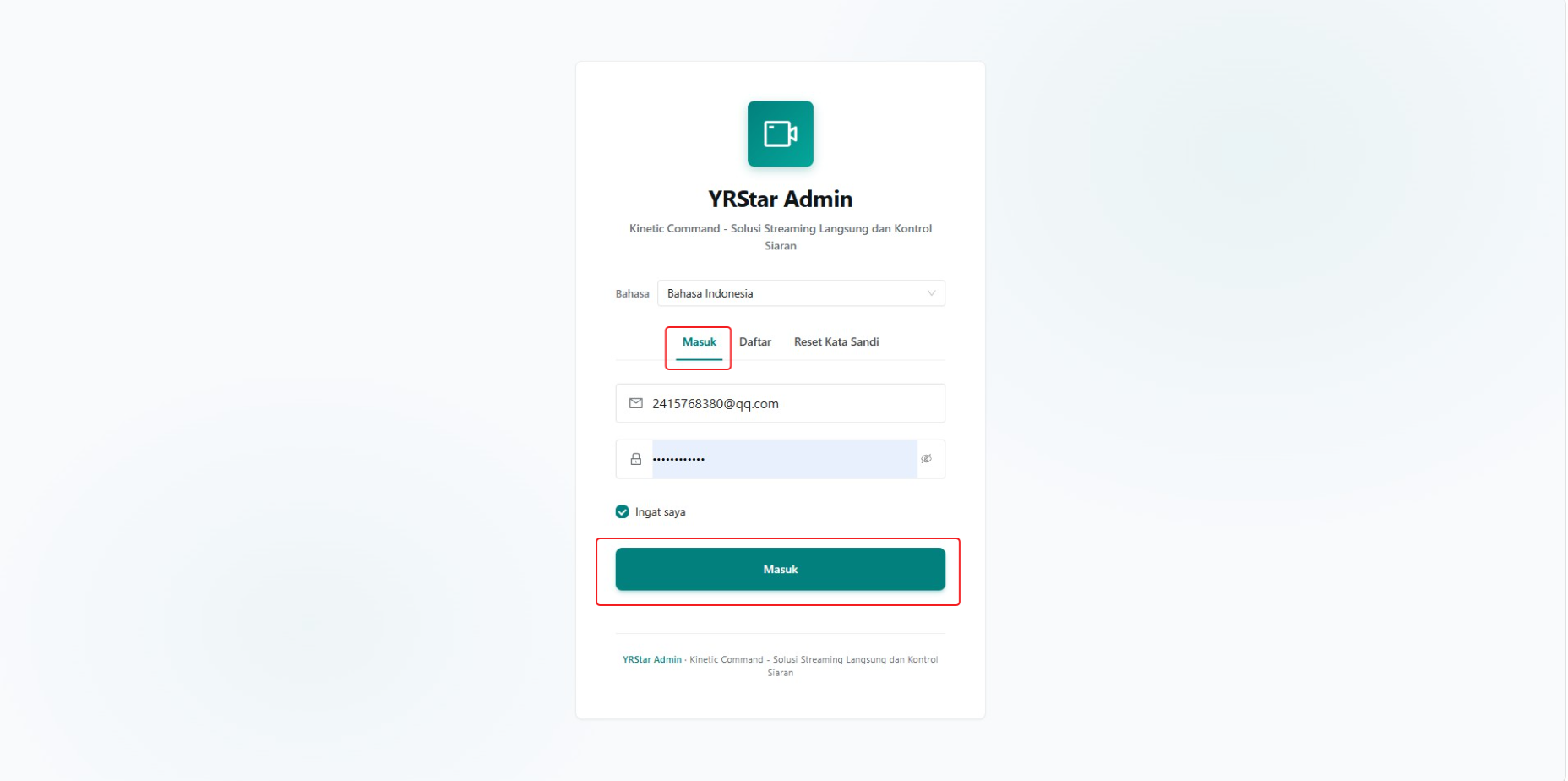 1. Masuk & Pengelolaan Akun - 1.1 Daftar dan Masuk ke YRStar Admin