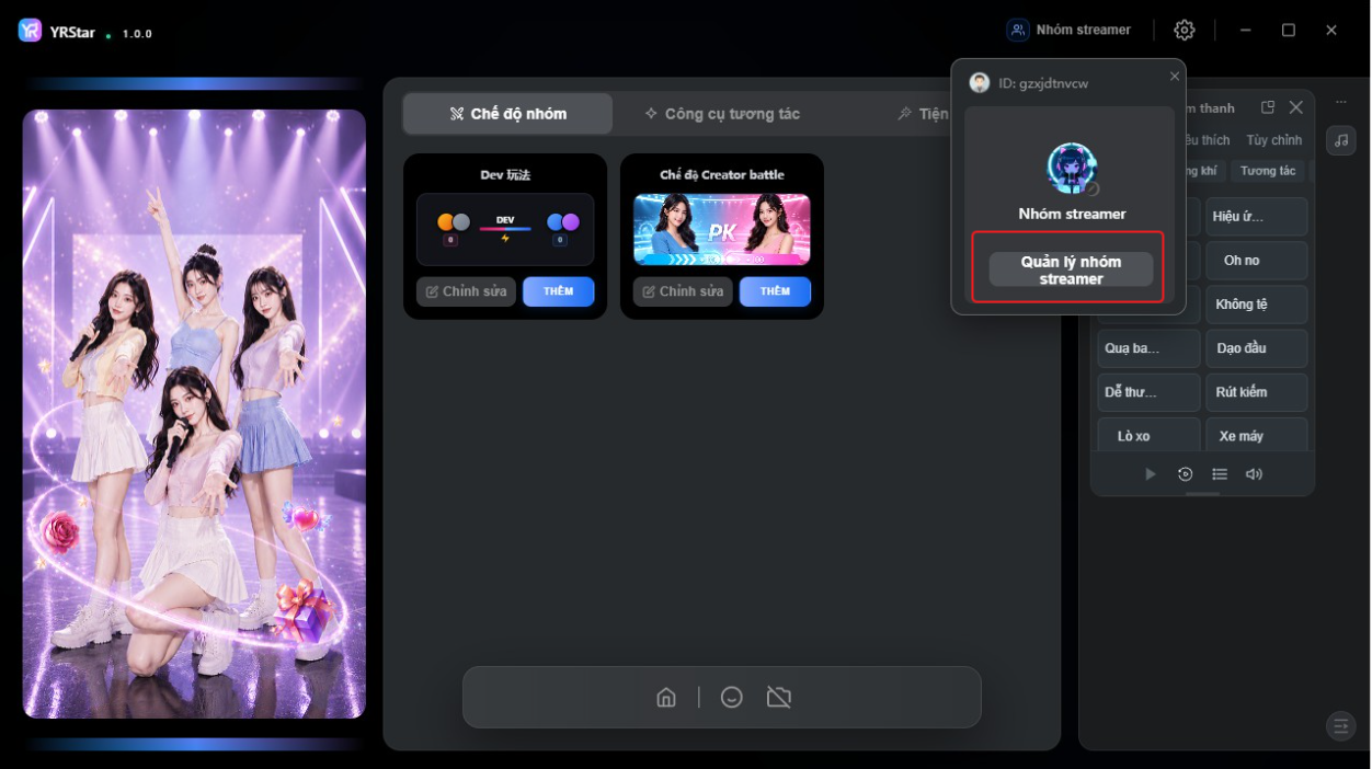 2. Thêm và quản lý nhóm streamer - 2.1 Tạo nhóm streamer