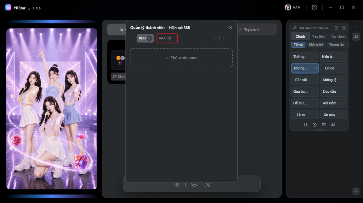 2. Thêm và quản lý nhóm streamer - 2.2 Thêm, xóa và chuyển nhóm streamer